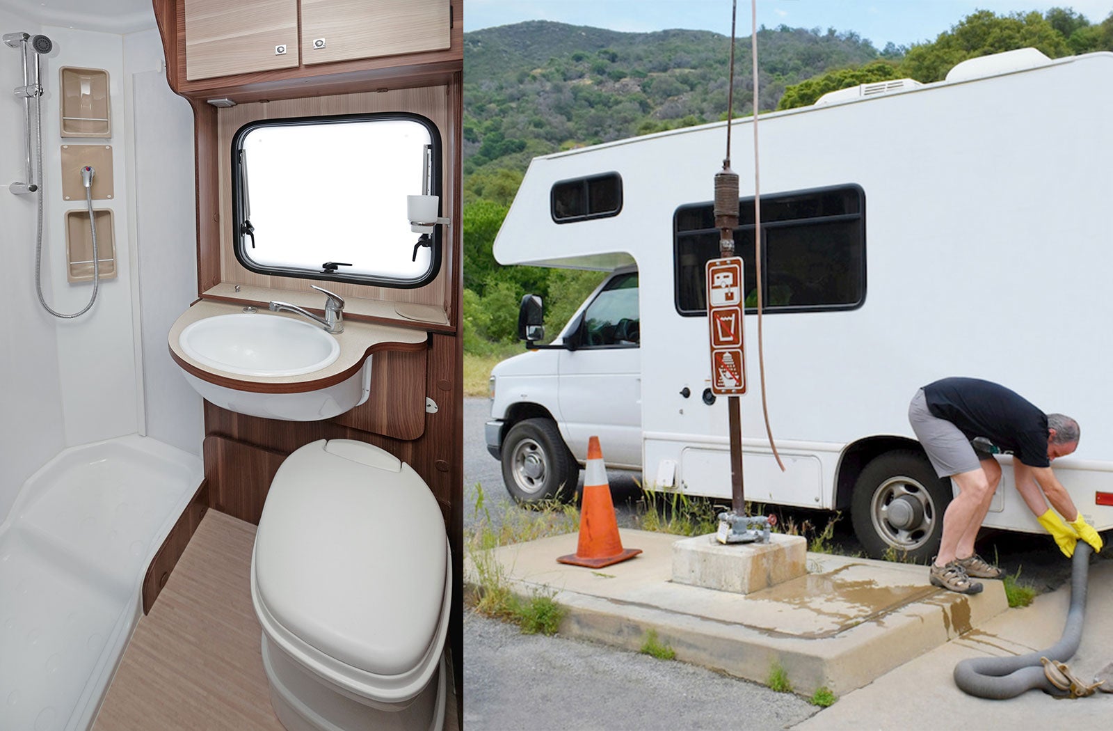 Portable RV/camper toilet and holding tank setup in Tucson, Arizona
